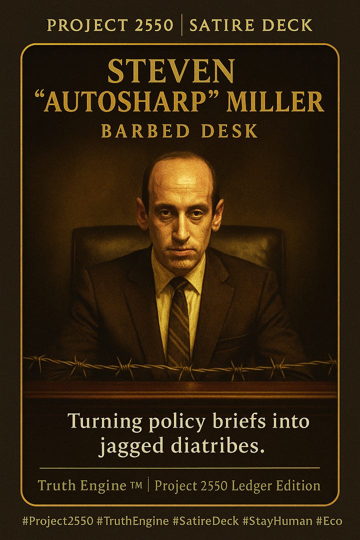 atirical Project 2550 card showing a tuxedoed financier in a lavish ballroom lit by chandeliers, symbolizing corruption, hush money, and elite collusion.