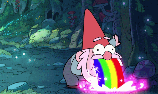 Gnome vomiting rainbows gif from 'Gravity Falls' Gnome vomiting rainbows gif from 'Gravity Falls'