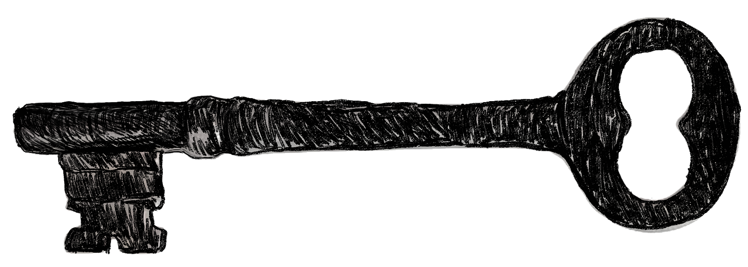 Section divider in the form of an inked drawing of a skeleton key Section divider in the form of an inked drawing of a skeleton key