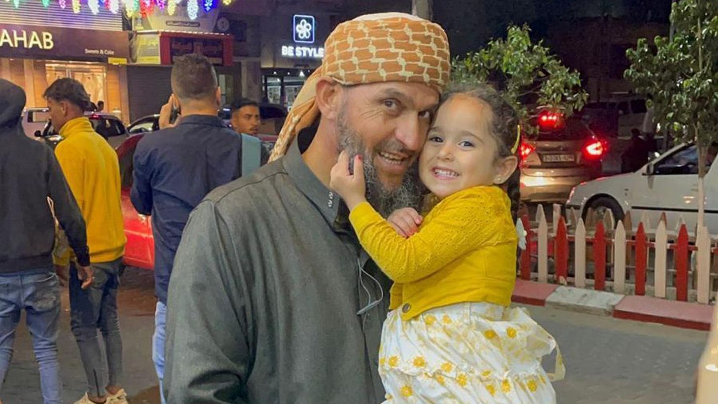 Khaled Nabhan with his granddaughter Reem, who was killed in November 2023 in what he said at the time was an Israeli airstrike in Al Nuseirat refugee camp in southern Gaza. Khaled Nabhan with his granddaughter Reem, who was killed in November 2023 in what he said at the time was an Israeli airstrike in Al Nuseirat refugee camp in southern Gaza.
