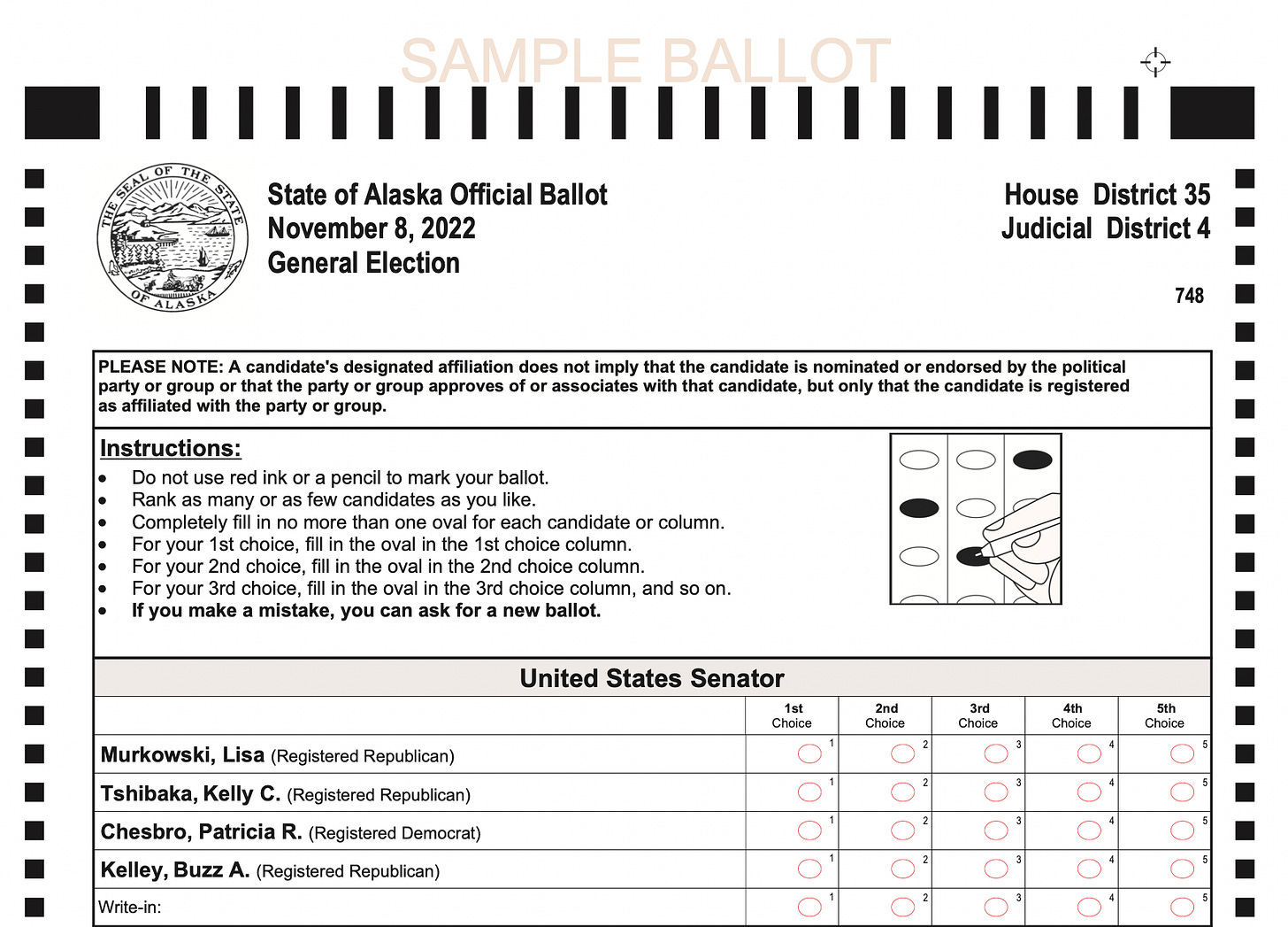 A State of Alaska Sample Ballot