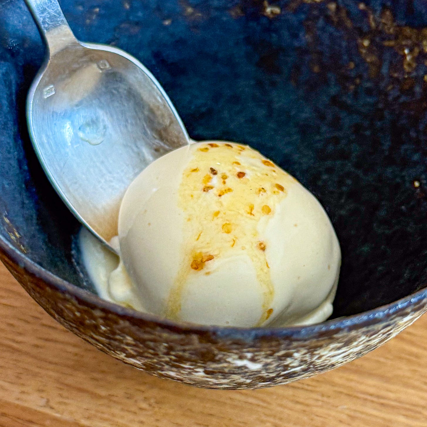 Milk ice cream with concentrated elderflower syrup at Bittikesu, Paris 4th Milk ice cream with concentrated elderflower syrup at Bittikesu, Paris 4th