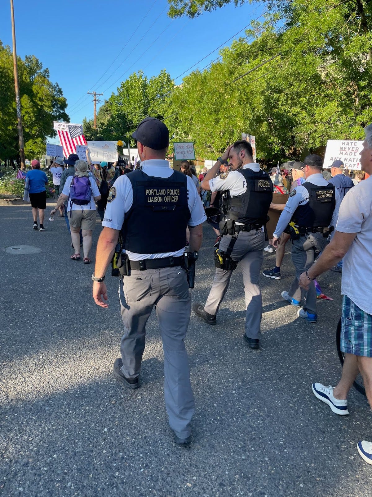 Portland Police officers marching with protesters Portland Police officers marching with protesters