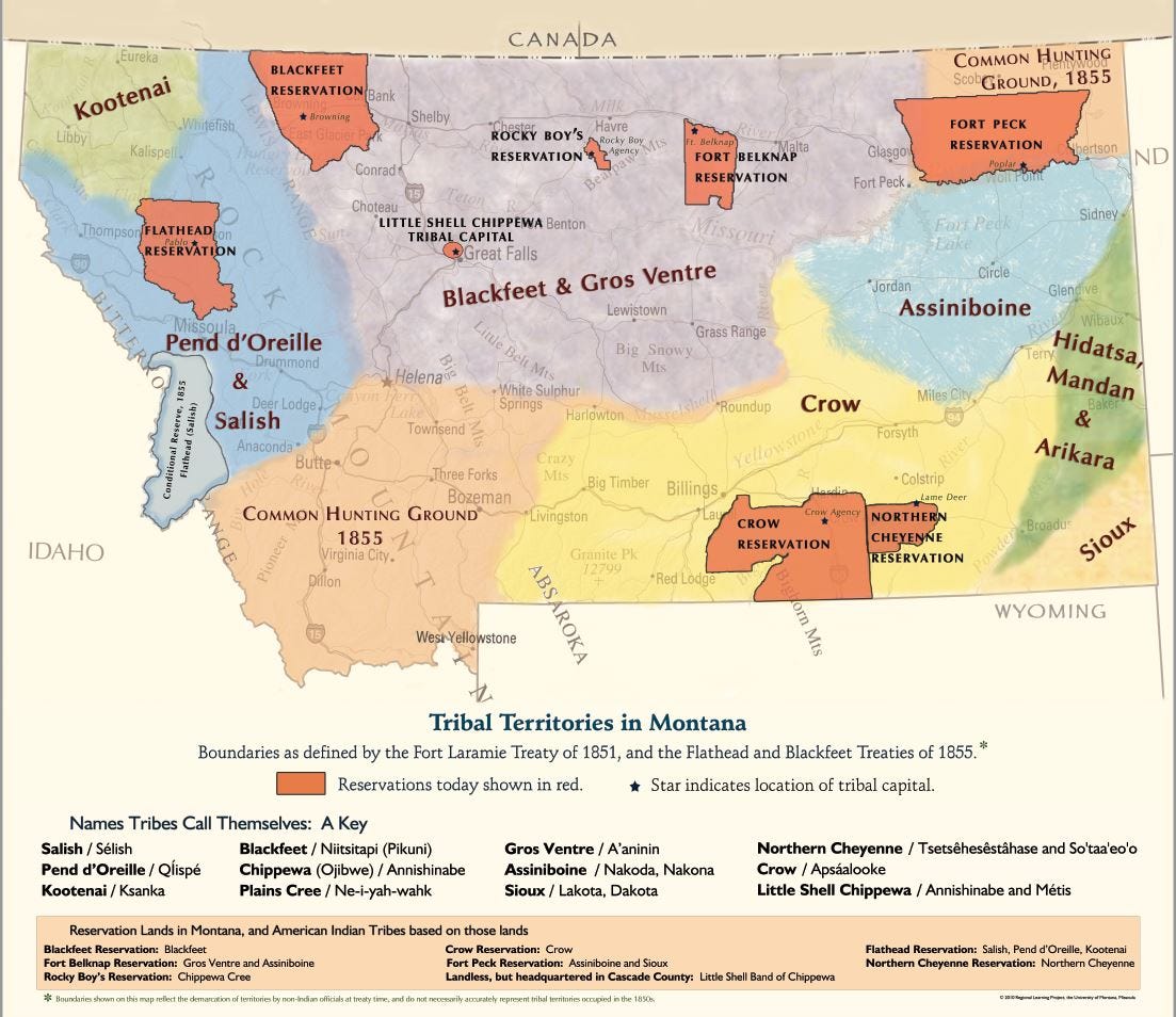Montana map of tribal territories Montana map of tribal territories