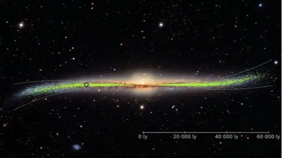 Illustration showing the Milky Way's S Shape formed by past collisions Illustration showing the Milky Way's S Shape formed by past collisions