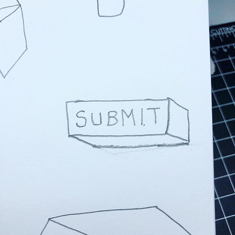 A series of six small drawings of abstract objects taken from larger abstract drawings.