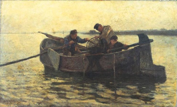 'Vissers op het Hollands Diep' - olieverf op doek: Bernard Koldewij (herkomst: coll. Dordrechts Museum) 'Vissers op het Hollands Diep' - olieverf op doek: Bernard Koldewij (herkomst: coll. Dordrechts Museum)