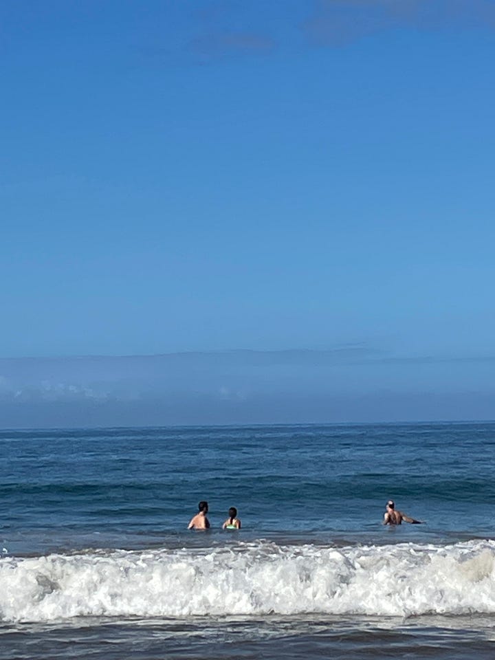 two photos of the pacific ocean, looking west