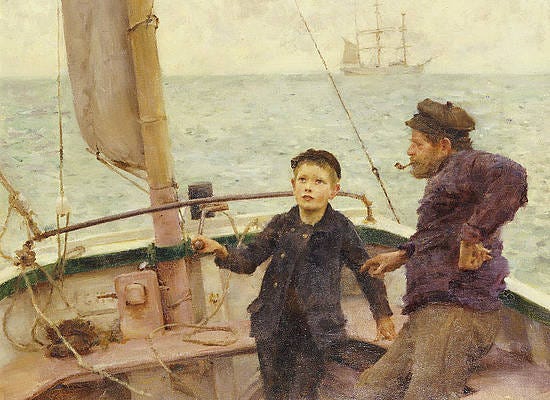 Wall Art - Painting - The Steering Lesson by Henry Scott Tuke