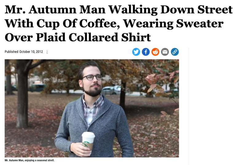 A man walks down the street holding a cup of coffee, wearing a sweater over a plaid collared shirt. The headline reads, "Mr. Autumn Man Walking Down Street With Cup Of Coffee, Wearing Sweater Over Plaid Collared Shirt. A man walks down the street holding a cup of coffee, wearing a sweater over a plaid collared shirt. The headline reads, "Mr. Autumn Man Walking Down Street With Cup Of Coffee, Wearing Sweater Over Plaid Collared Shirt.