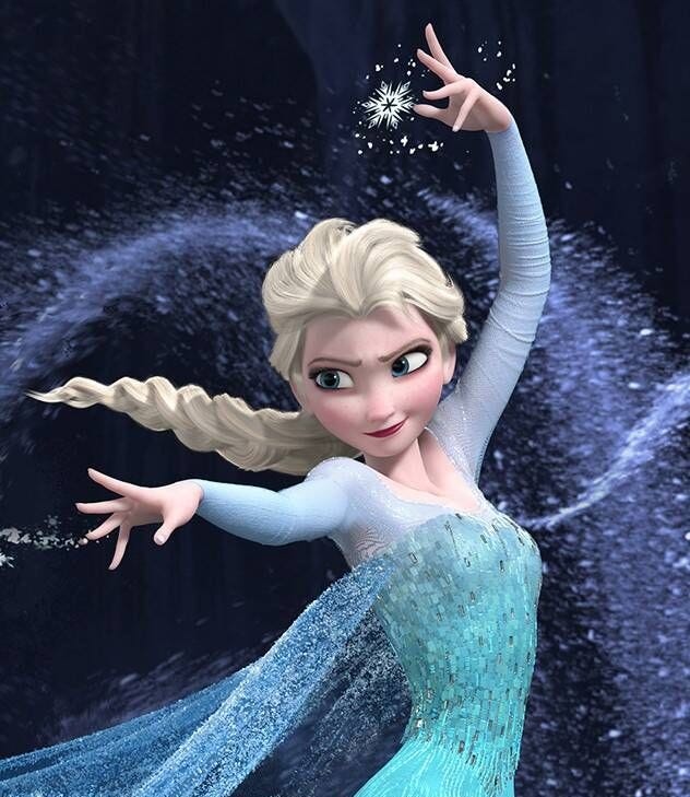 This may contain: the frozen queen is dancing in her blue dress with snow flakes on it's head This may contain: the frozen queen is dancing in her blue dress with snow flakes on it's head