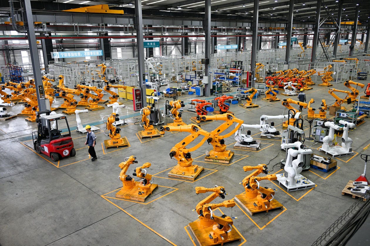 Industrial robots at a production workshop.