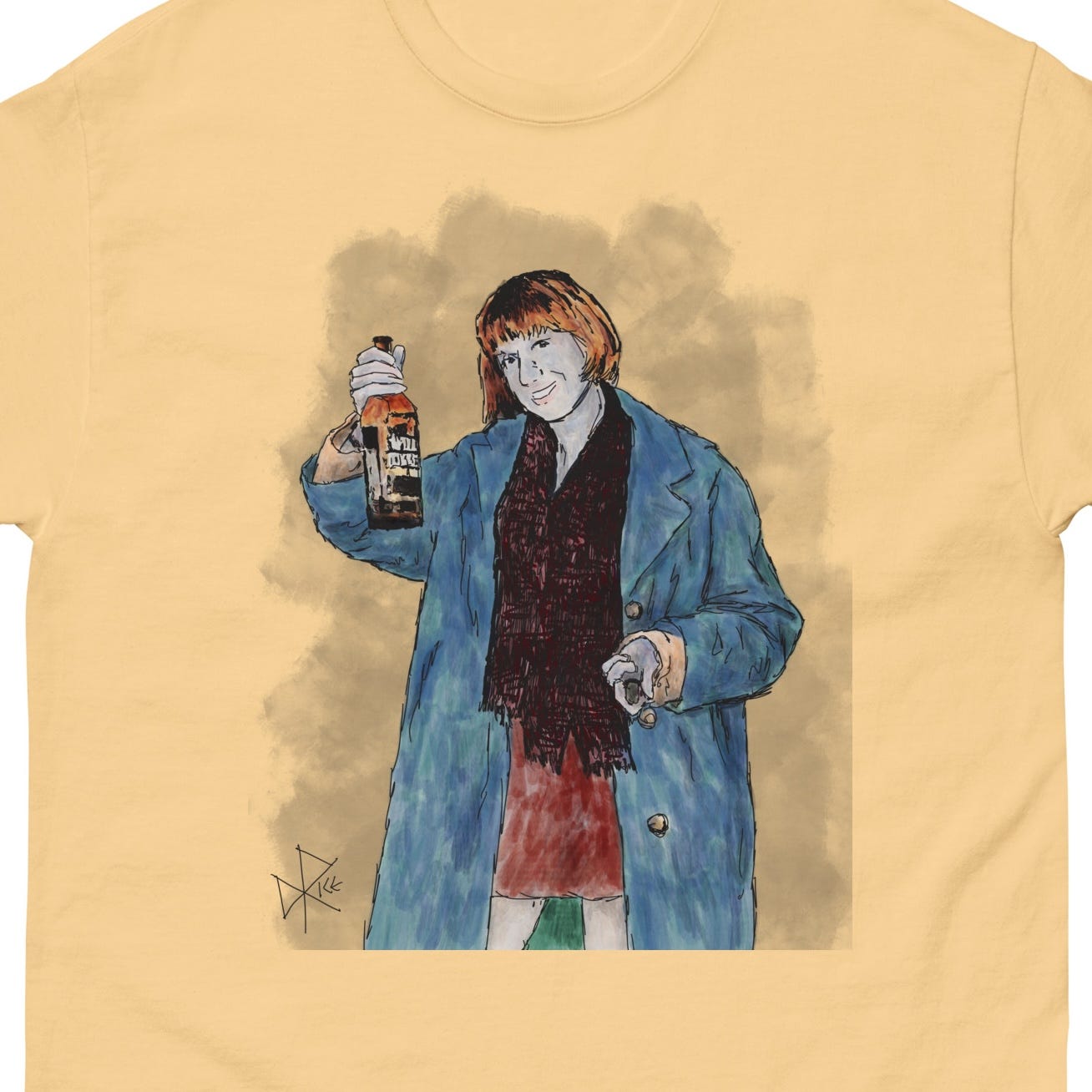 A young woman arriving to a late autumn backyard bonfire party, happy to both imbibe and share the brown liquor that she has brought with her. Sketch art by Don Rice. A young woman arriving to a late autumn backyard bonfire party, happy to both imbibe and share the brown liquor that she has brought with her. Sketch art by Don Rice.