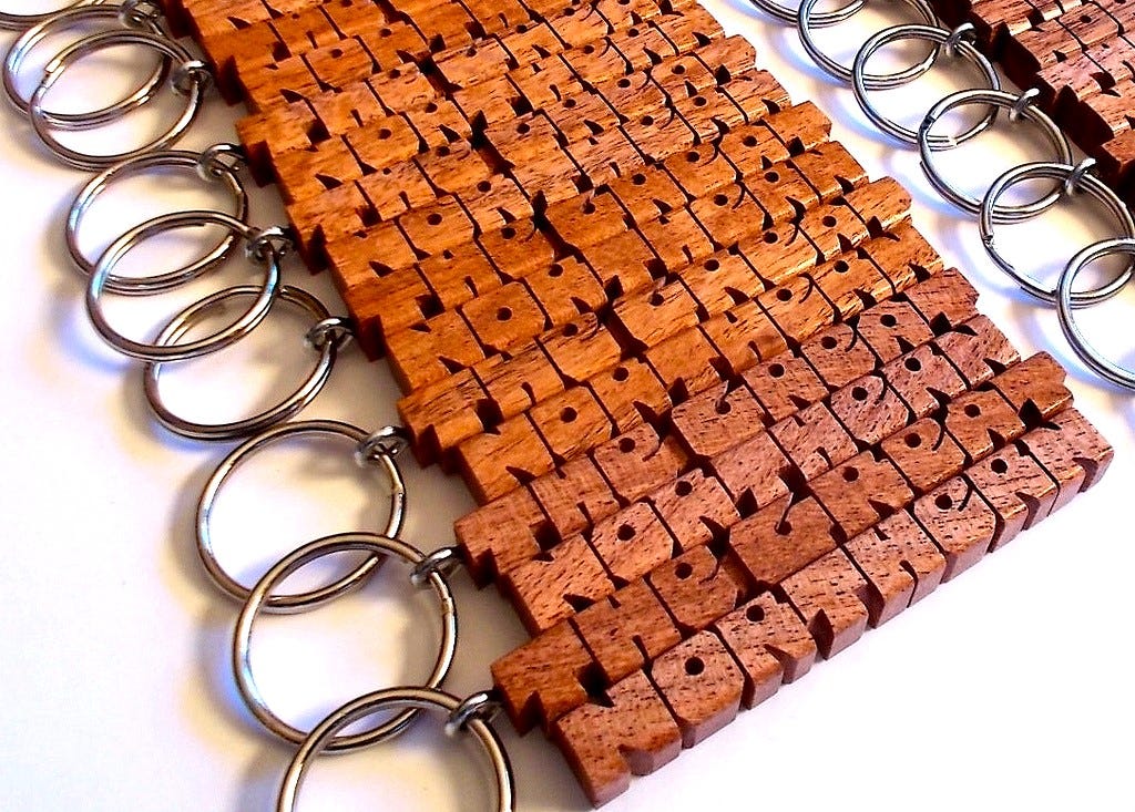 The Great Northern, 2-Liner keychains carved in Mesquite wood. The Great Northern, 2-Liner keychains carved in Mesquite wood.