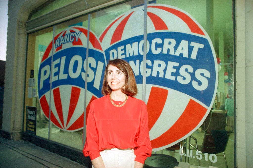 Congressional candidate Nancy Pelosi is pictured at her headquarters in San Francisco, April 7, 1987. 