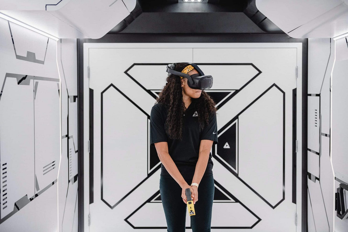 Axon team member testing product using virtual reality