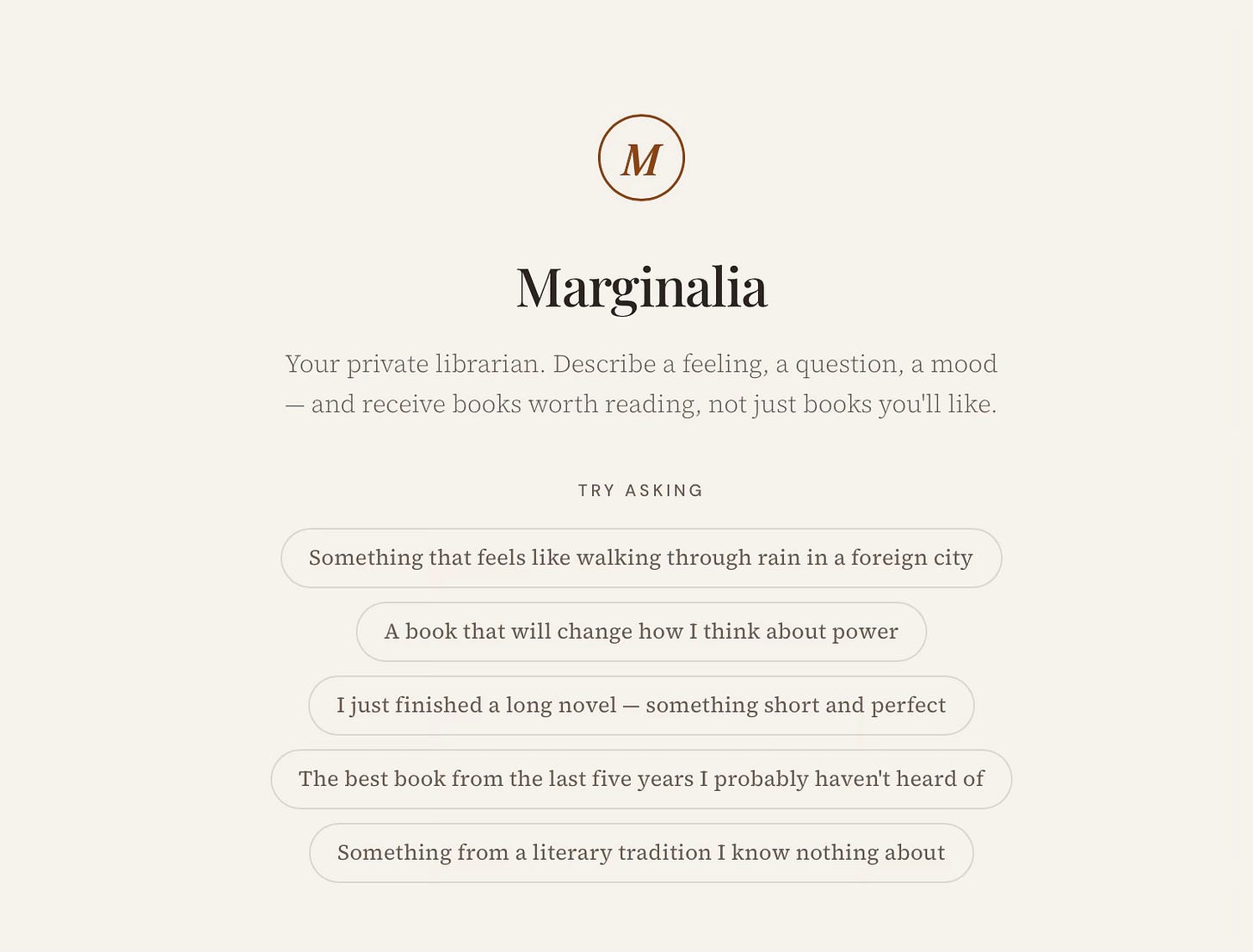 Example conversational prompts to Marginalia