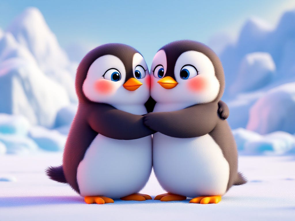 Two penguins hugging Two penguins hugging