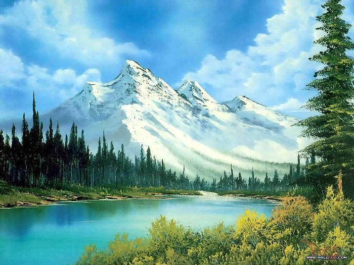 Peaceful Landscape Paintings by Bob Ross - Bob Ross Paintings : Mountain  Waterfull 22 | Easy landscape paintings, Oil painting landscape, Landscape  paintings