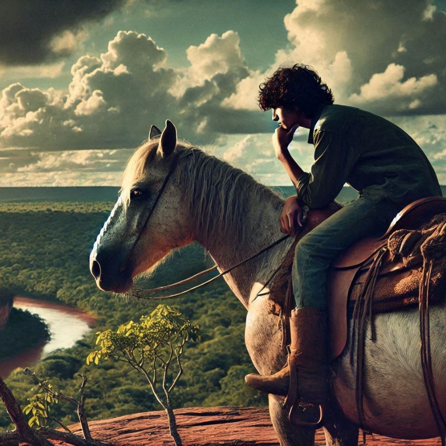 FEITO EU PERDIDO EM PENSAMENTOS SOBRE O MEU CAVALO