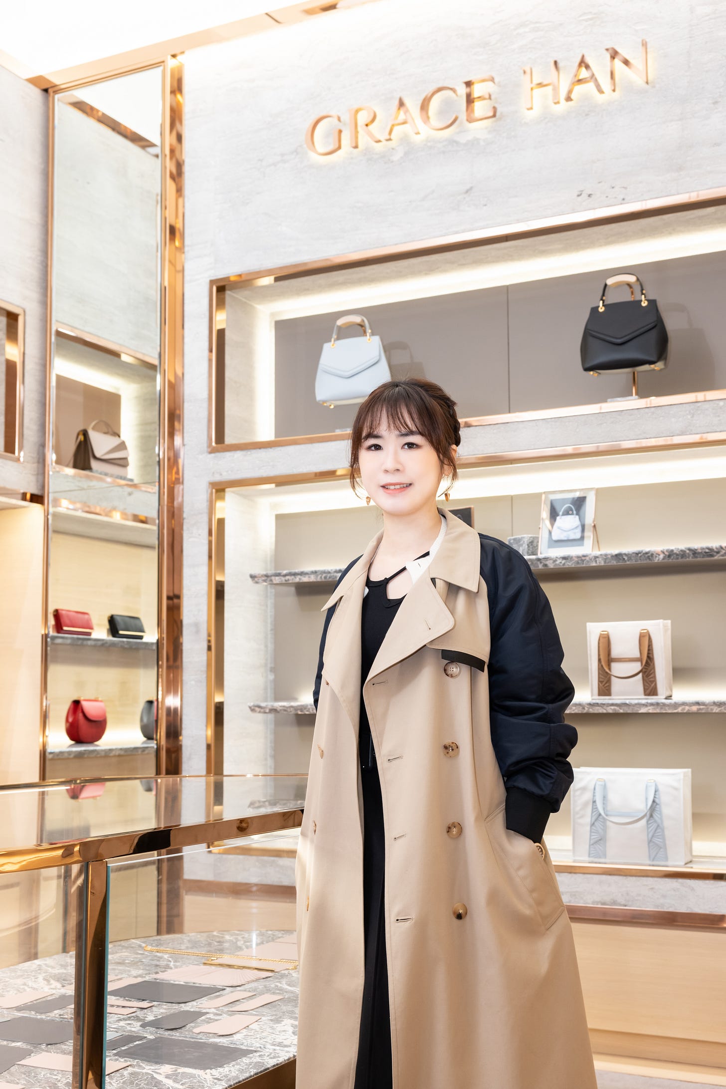 Grace Han standing in her flagship Knightsbridge store 