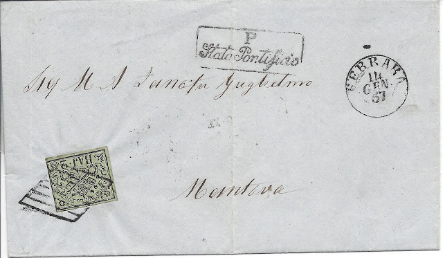 1857 folded letter from Ferrara to Mantova