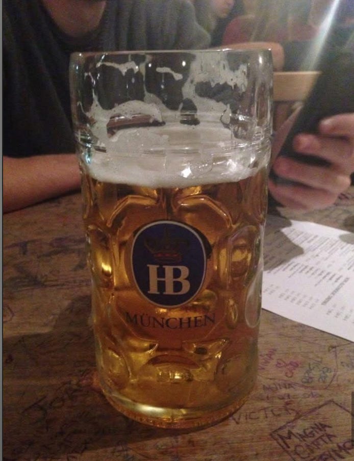 21 year old Paulina posing with a pint of beer at the Haufbrauhaus in Munich, Germany