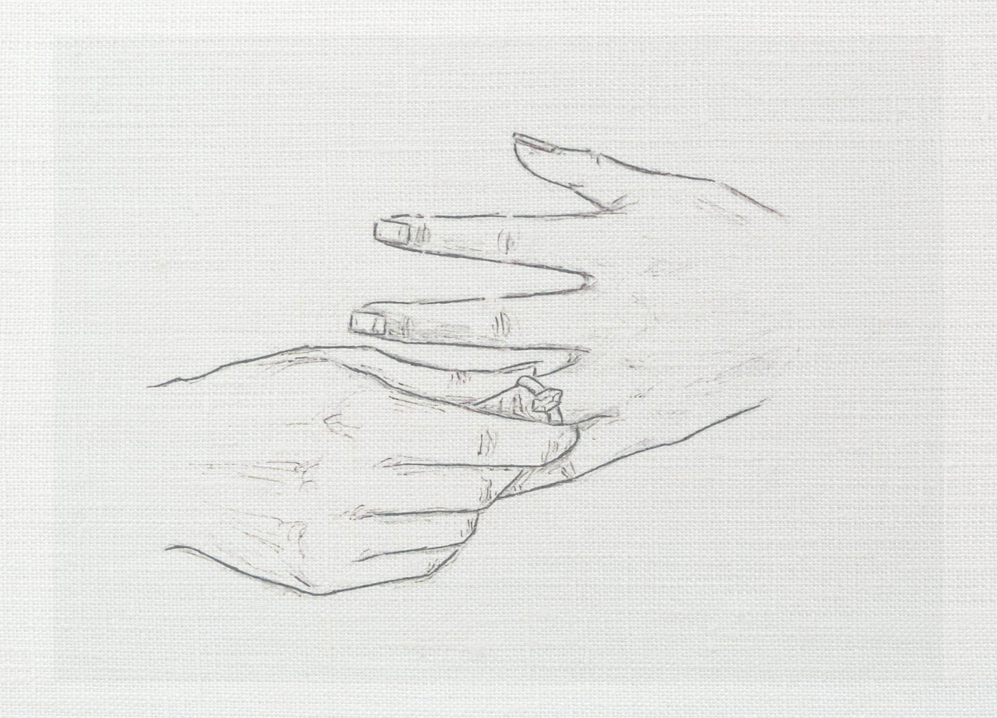 pencil art on canvas of a woman twisting her wedding ring