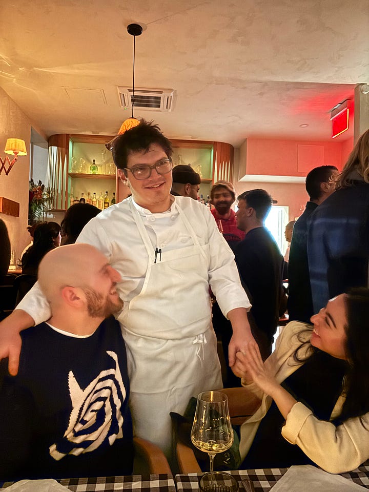 Maxime Pradié and friends at Zimmi's, the artichoke soup