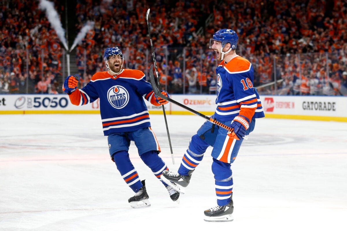 Zach Hyman Evan Bouchard Edmonton Oilers Zach Hyman Evan Bouchard Edmonton Oilers