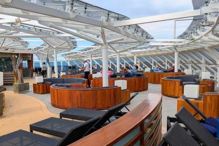 Cruise ship top deck with lounge seating