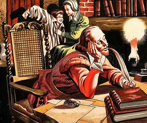 William Shakespeare writing at home stock image | Look and Learn