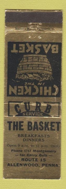 Matchbook Cover - The Basket Restaurant Allenwood PA - Picture 1 of 1