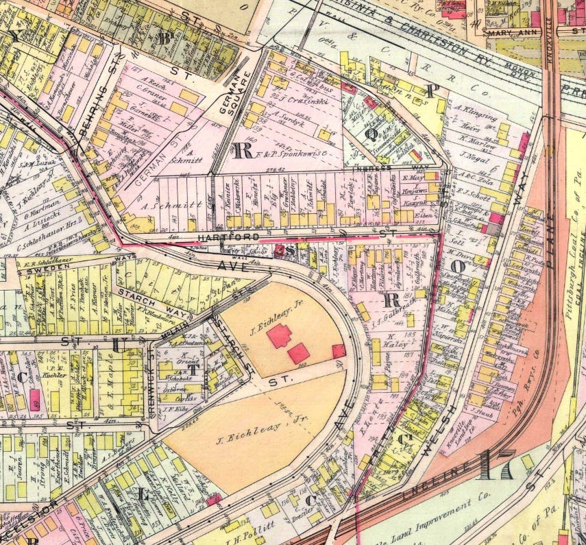 1923 map of the area when the incline ran through the area.