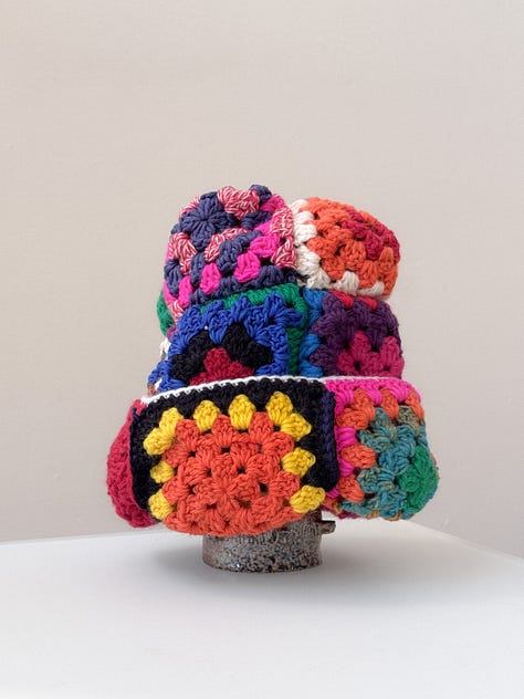 Multi color granny crochet patchwork beanie