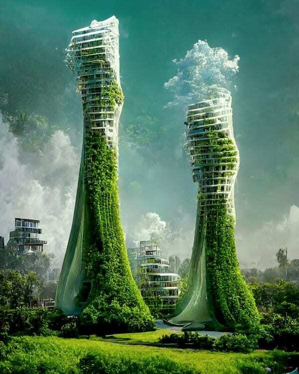 Architectonische ontwerpen van Midjourney.