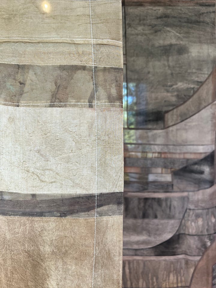 1-2. Louise Bennetts -- The Unconformities / fabrics handpainted with pigments from European soils
