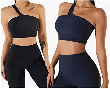 Yoga Sports Bra for Women Crop Top Ribbed One Shoulder Longline Sports Bra  Workout Padded Tank Tops for Running Fitness Black at Amazon Women's  Clothing store
