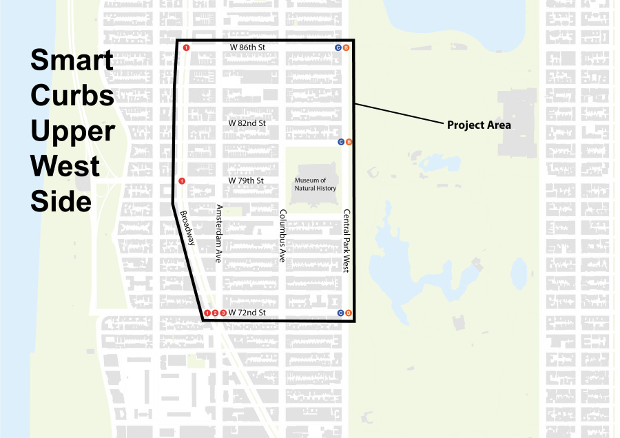 Map of Smart Curbs project area on Manhattan’s Upper West Side Map of Smart Curbs project area on Manhattan’s Upper West Side