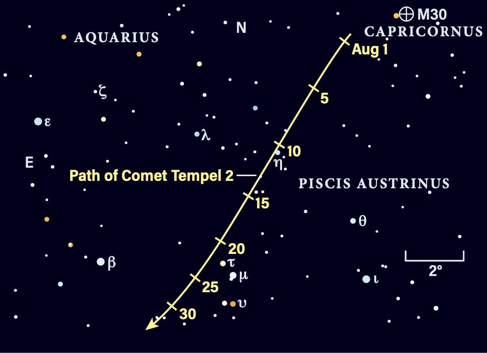 Path of Comet Tempel 2 in August 2026 Path of Comet Tempel 2 in August 2026