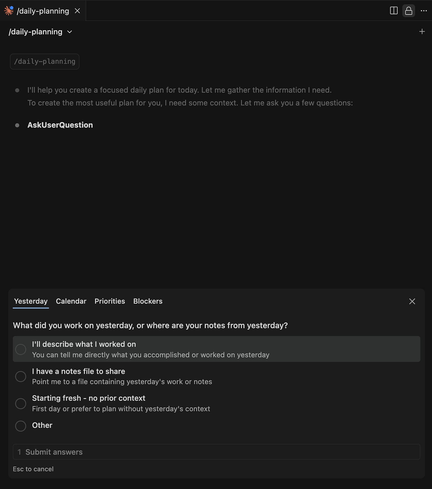 Claude Code question UI Claude Code question UI