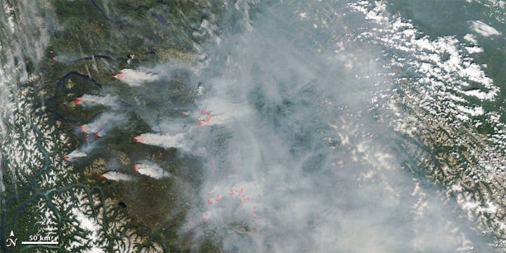 Satellite image of smoke and fires in British Columbia, Canada. Satellite image of smoke and fires in British Columbia, Canada.
