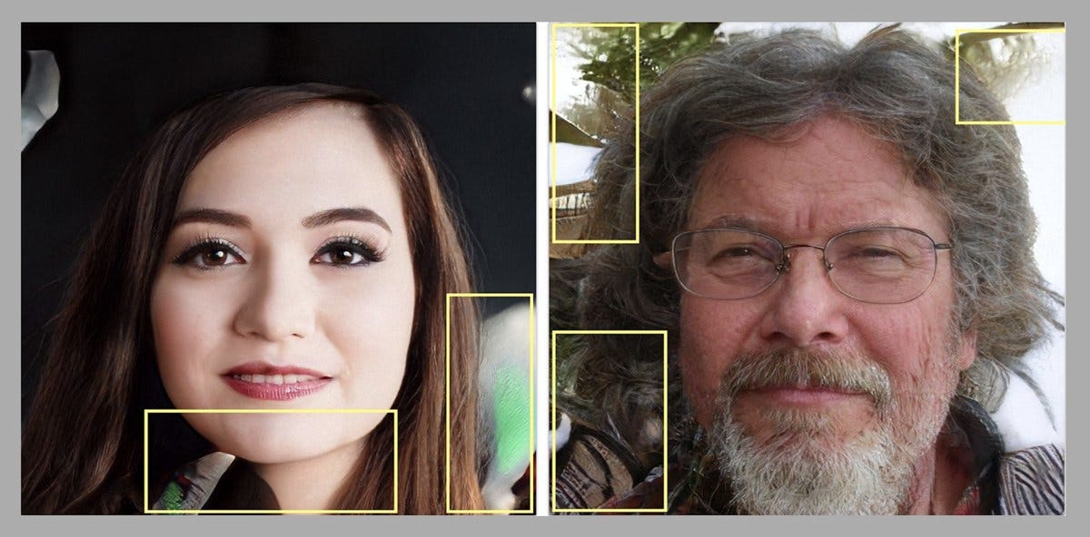 two profile photos with analysis boxes pointing out disrepencies two profile photos with analysis boxes pointing out disrepencies