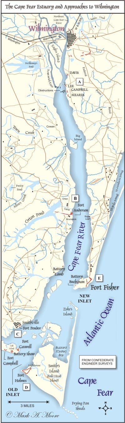 Cape Fear River Map Civil War Fort Fisher Wilmington