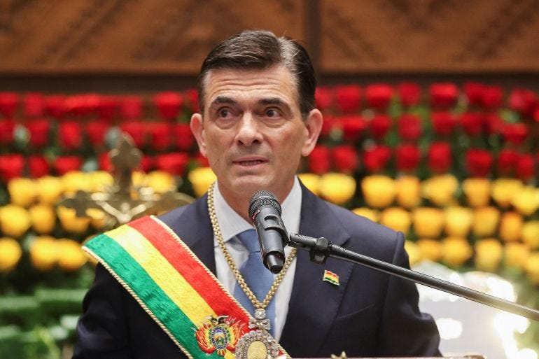 Bolivian President Rodrigo Paz speaks during his swearing-in ceremony at the Plurinational Legislative Assembly in La Paz, Bolivia, November 8, 2025. Bolivian President Rodrigo Paz speaks during his swearing-in ceremony at the Plurinational Legislative Assembly in La Paz, Bolivia, November 8, 2025.