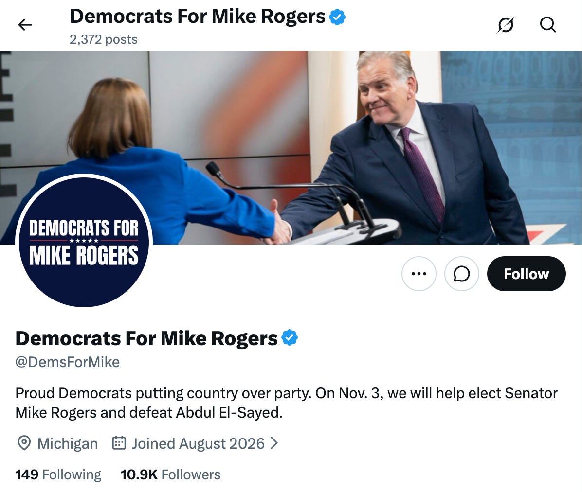 screenshot of the profile of the X account @DemsForMike screenshot of the profile of the X account @DemsForMike