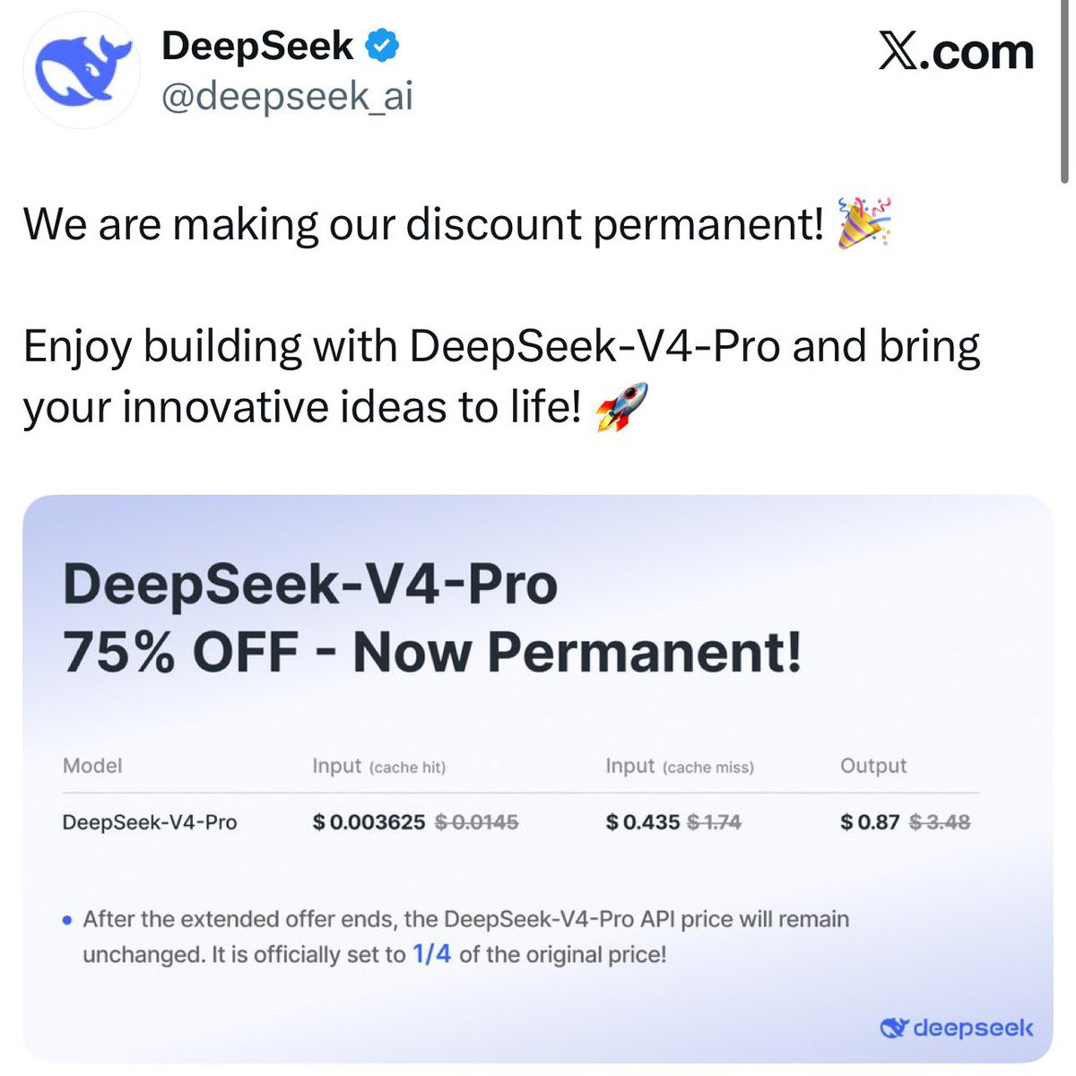 DeepSeek senkt V4-Pro-Preise dauerhaft um 75 Prozent DeepSeek senkt V4-Pro-Preise dauerhaft um 75 Prozent