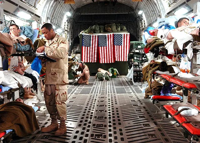 Wounded US military personnel arrive at Ramstein Air Base, Germany, for medical treatment after being evacuated from Iraq in February 2007. Wounded US military personnel arrive at Ramstein Air Base, Germany, for medical treatment after being evacuated from Iraq in February 2007.