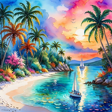 Monet style Caribbean paradise beach scenes