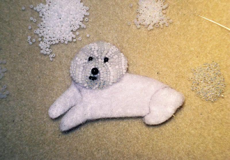beaded Bichon Frise bead embroidery artist Boston etsy pin pendant beading blog beaded Bichon Frise bead embroidery artist Boston etsy pin pendant beading blog
